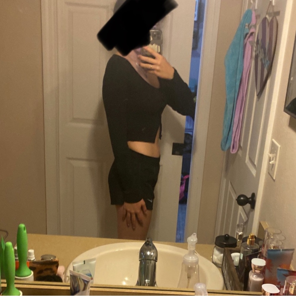 Black Split At End Crop Top